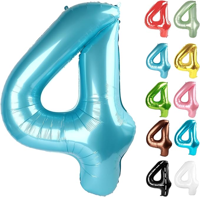 Pearlescent Blue Number 4 Balloon 40 Inch, 4 Balloon Number, 4th Birthday Decorations, Pearlescent Blue Party Supplies for Boys Girls