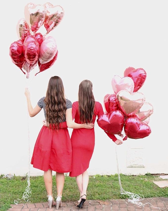 Lovoir 12 Pcs Red Heart Shape Foil Mylar Balloons 18 Inch Love Balloons for Valentine's Day Birthday Party Decorations Wedding Engagement Romantic Decor (Red & Pearl Pink & Rose Gold)