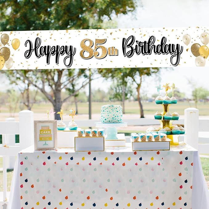 Happy 85th Birthday Decorations,85th Gold Balloon Large Birthday Hanging Banner Sign - Cheers to 85 Years Old Bday Party Supplies.
