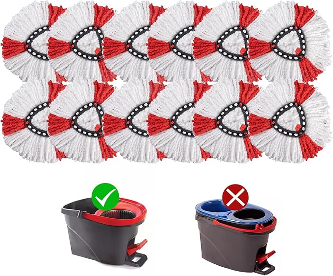 Matthew Cleaning 12Pack Red Microfiber Spin Mop Replacement Head Compatible with EasyWring Spin Mop Replace Head-EasyWring High Absorbency,Machine Washable,Microfiber Spin Mop Refills
