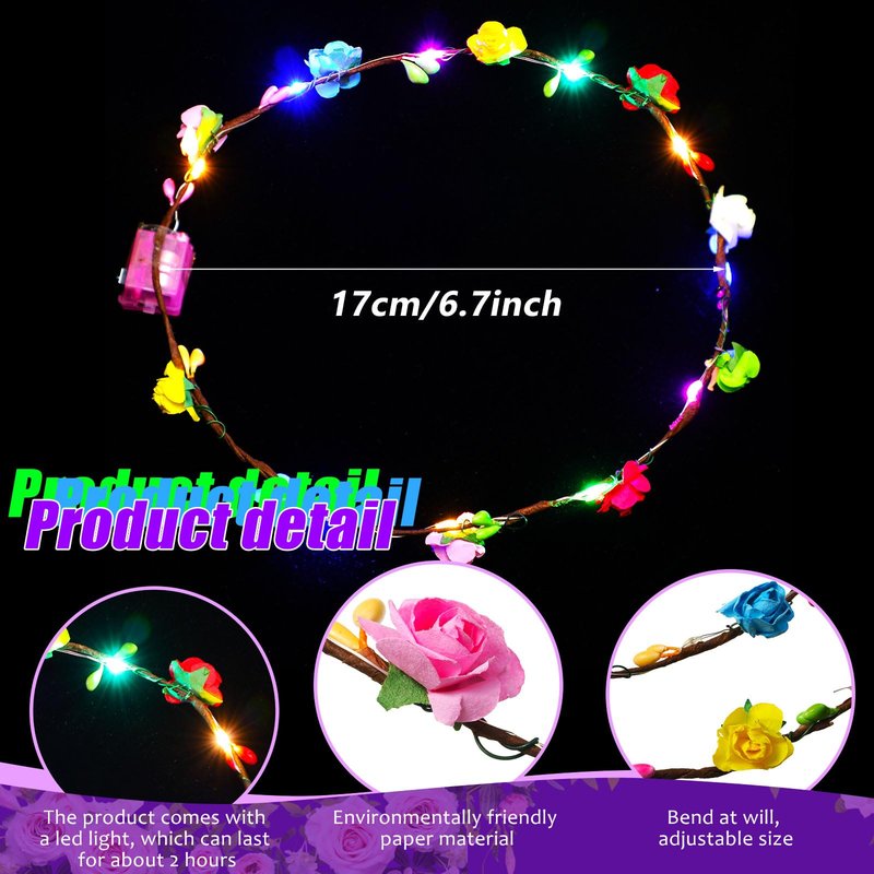 Syhood 40 Pcs LED Flower Headband, Light up Flower Crown Garland Headdress Floral Headpiece for Women Hair Accessories Bridal Shower Mother's Day Holiday Birthday Wedding Party(Plum Blossom Style)