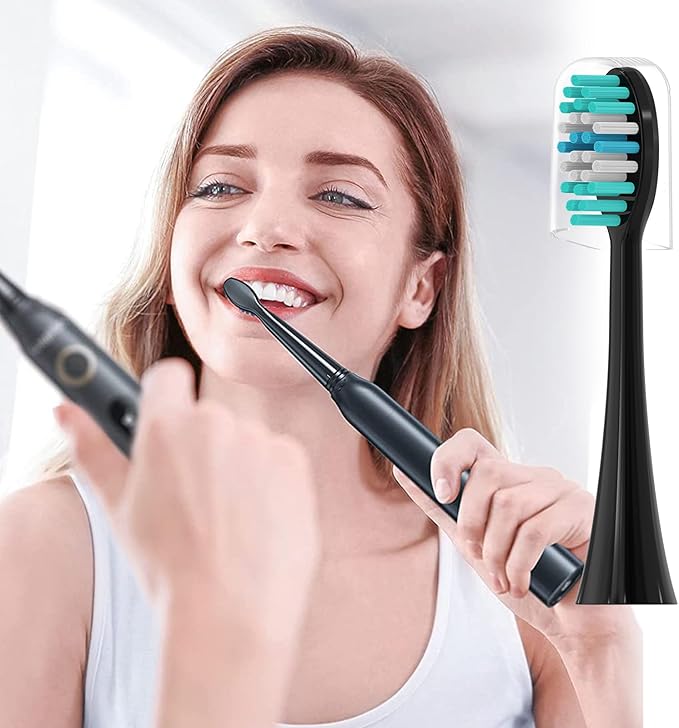 8 Pack Replacement Toothbrush Heads for AquaSonic Black Series & Pro/Vibe Series/Duo Series Pro - Compatible with Aqua Sonic Electric Toothbrush, Dupont Bristles with Cover-Black