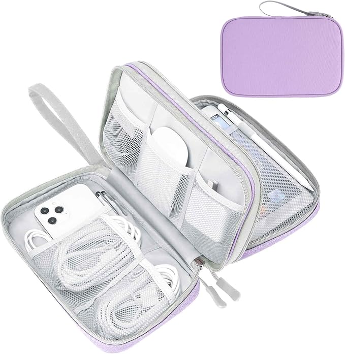 FYY Electronic Organizer, Large Travel Cable Organizer Bag Pouch Electronic Accessories Carry Case Portable Waterproof Double Layers All-in-One Storage Bag for Cable, Cord, Charger, Light Purple