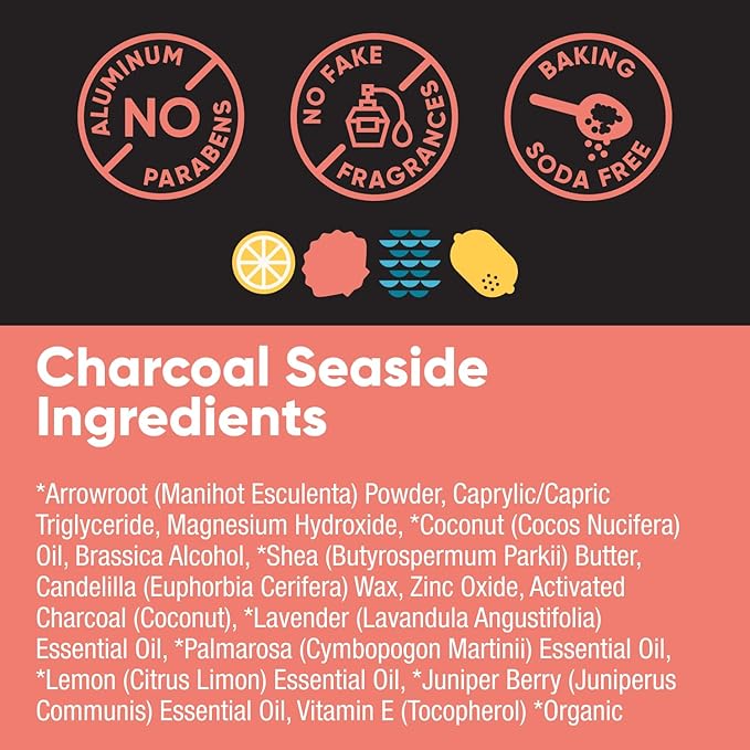 Pretty Frank Natural Aluminum-Free Deodorant Stick with Charcoal, Baking Soda-Free, Charcoal Seaside (2-Pack) | Sensitive Skin Friendly, Effective Odor Control for Women & Men, Organic Ingredients