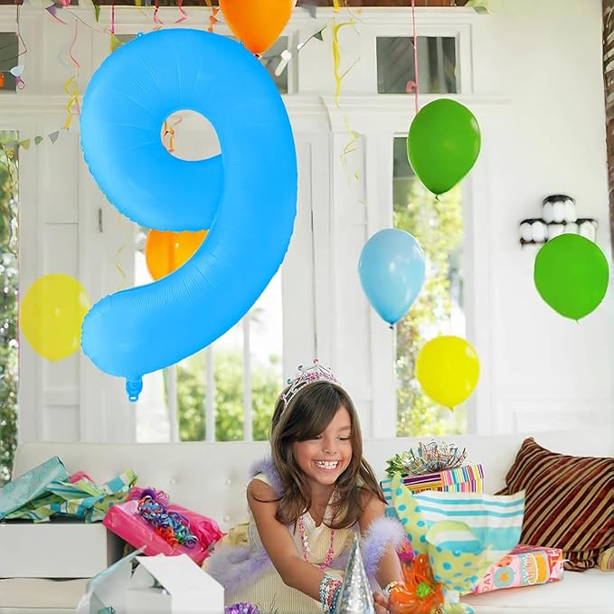 Fluorescent Blue Number Balloon 40 inch Giant Foil Helium Balloons Blue Number 7 Balloon for 7th Birthday Party Decorations