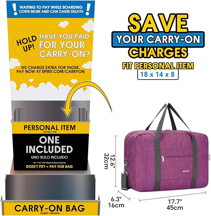 For Spirit Airlines Personal Item Bag Foldable Travel Duffel Bag Tote Carry on Luggage Duffle Overnight for Women and Men