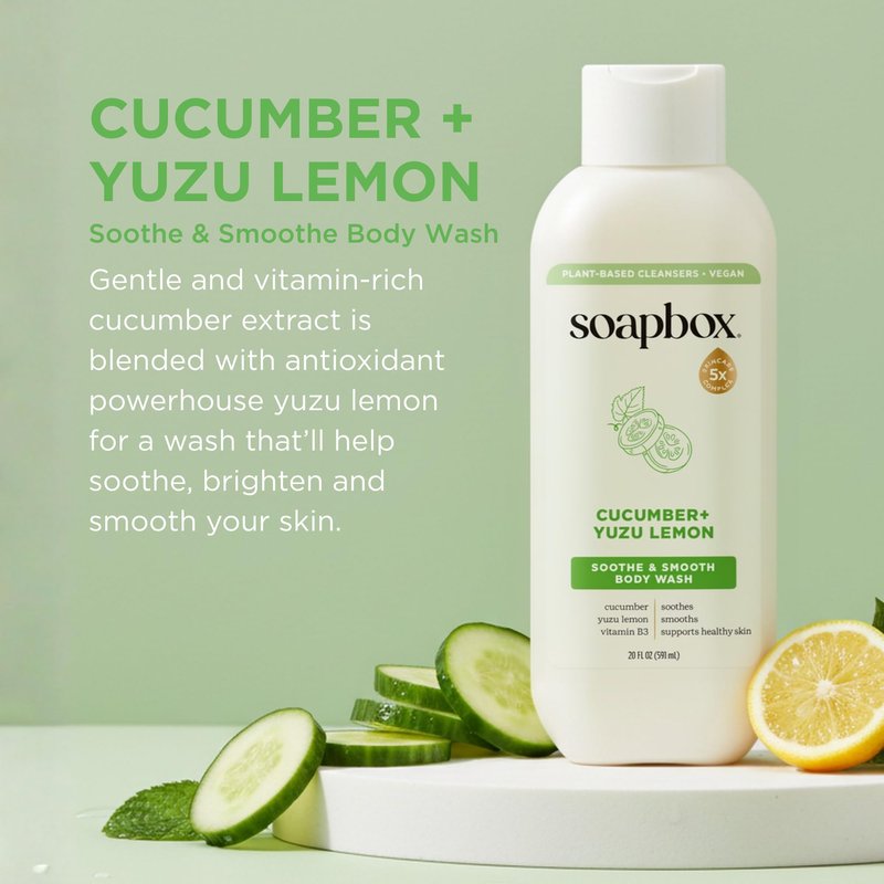 Soapbox Moisturizing Body Wash, Cucumber & Yuzu Lemon Shower Gel - Hydrating Natural Body Wash with Shea Butter - Clean Ingredients Free of Harsh Chemicals, Sulfates, Parabens & Silicones - 3 Pack