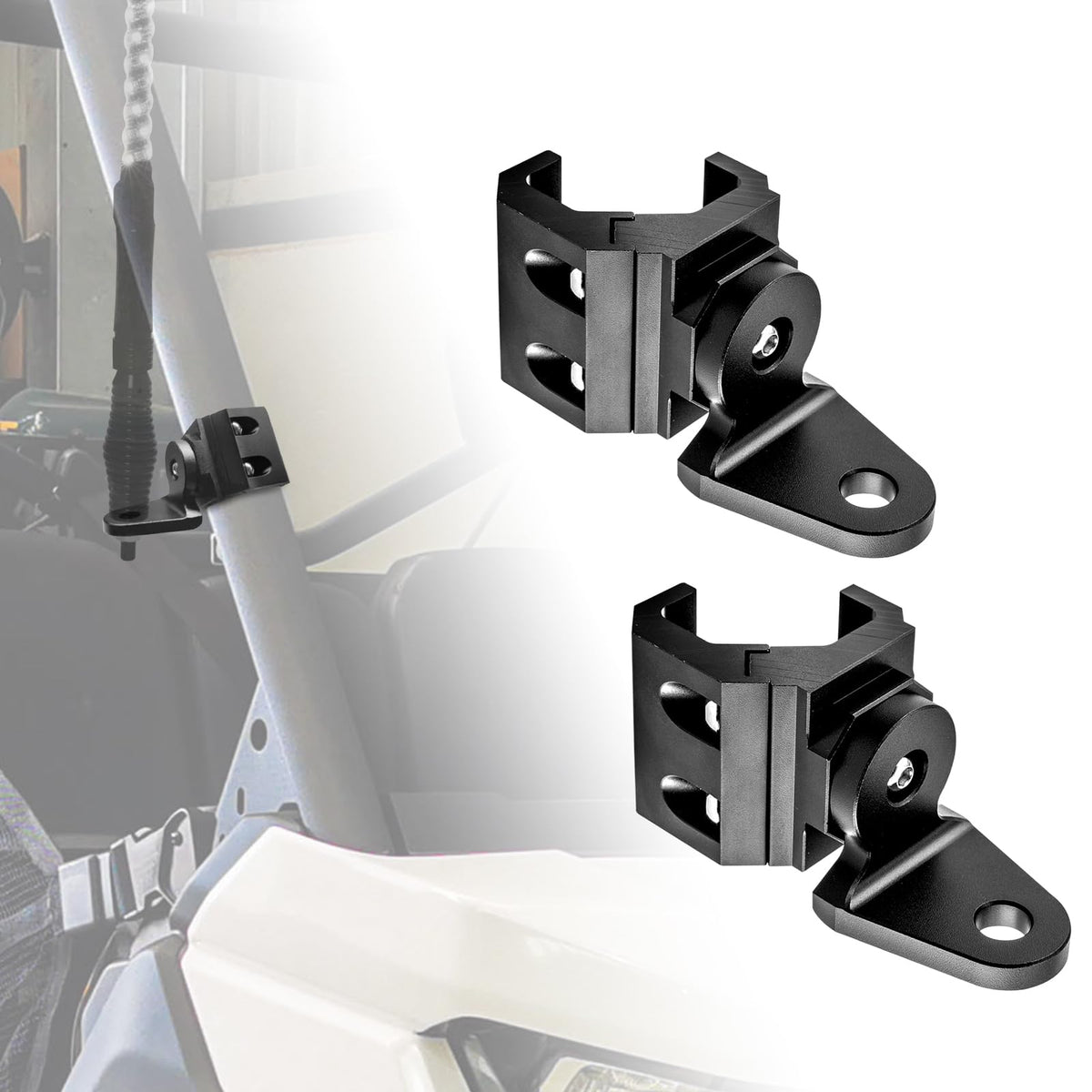 Weisen 2 Pcs Utv Pro-Fit Roll Cage Whip Light Mount, 360 Adjustable Flag Mount Compatible With Polaris General Ranger Defender C