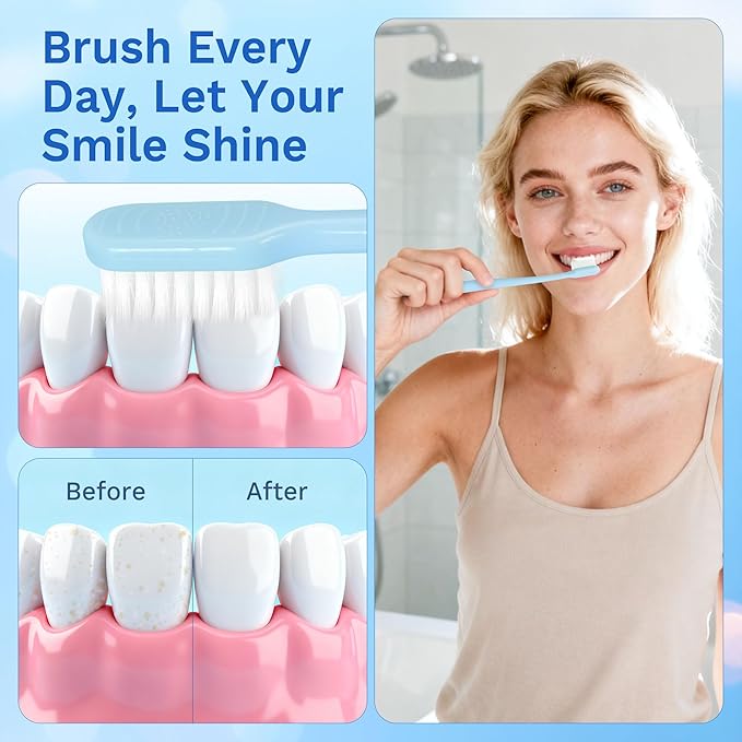 Disposable Toothbrushes with Toothpaste, Travel Toothbrush Kit, Individually Packaged, Light Blue, with Floss Picks, Suitable for Hotel, Home, Camping, Travel (30-Pack)
