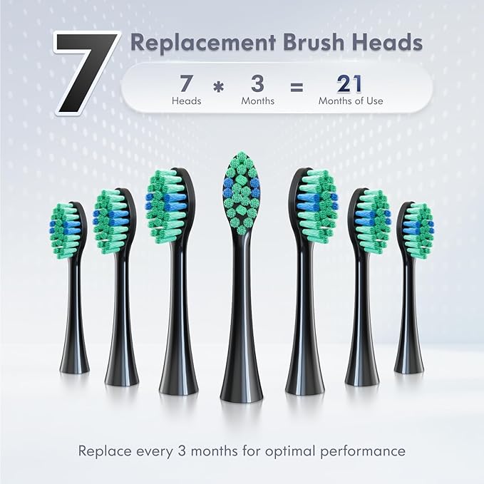 Electric Toothbrush for Adults Kids Electric Toothbrush Rechargeable Sonic Toothbrush Ultrasonic Toothbrush with Travel Case, Holder & 7 Brush Heads, 6 Modes & 3 Intensities, 2-Minute Timer (Black)