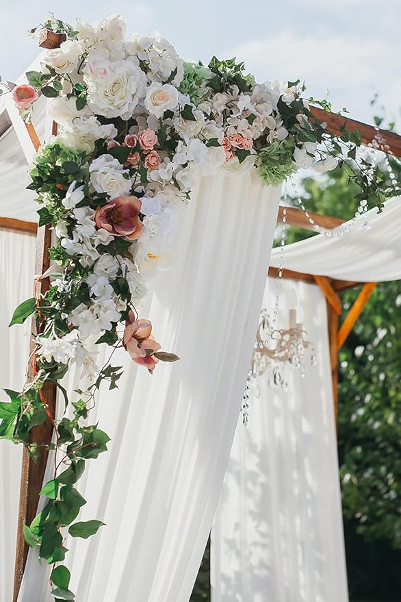 Ivory Wedding Arch Draping Fabric 30'' x 18FT 4 Panel Sheer Chiffon Arch Drapes for Easter Bridal Shower Baby Shower Photo Booth Church Decor Birthday Party Outdoor Decoration