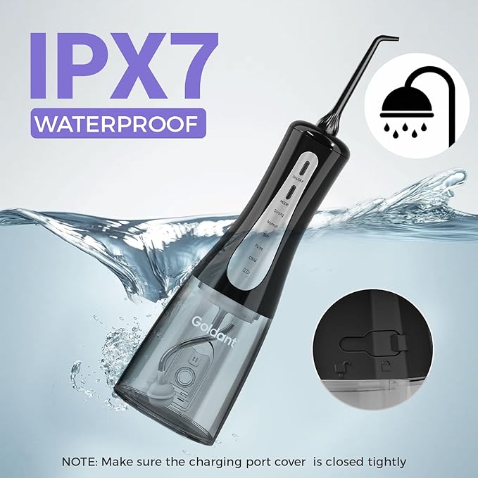 2026 Upgrade Portable Cordless Water Flosser, 350ML Tank & Travel Storage Bag, 5 Modes IPX7 Waterproof for Home & Travel, USB Rechargeable Electric Dental Flosser for Teeth Cleaning (Black)