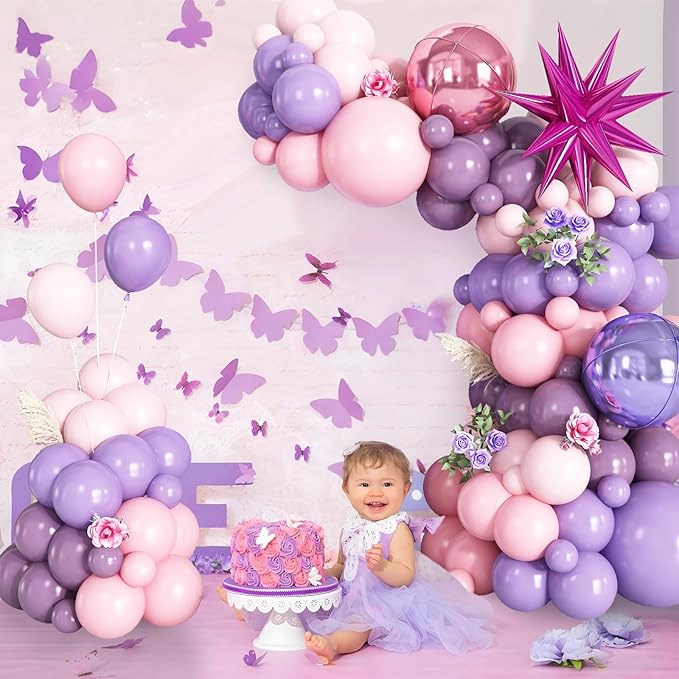 Pastel Pink Purple Balloon Arch Garland Kit with Pink Purple 4D Round Balloons Star Foil Balloons for Baby Shower Wedding Engagement Birthday Birthday Party Decorations