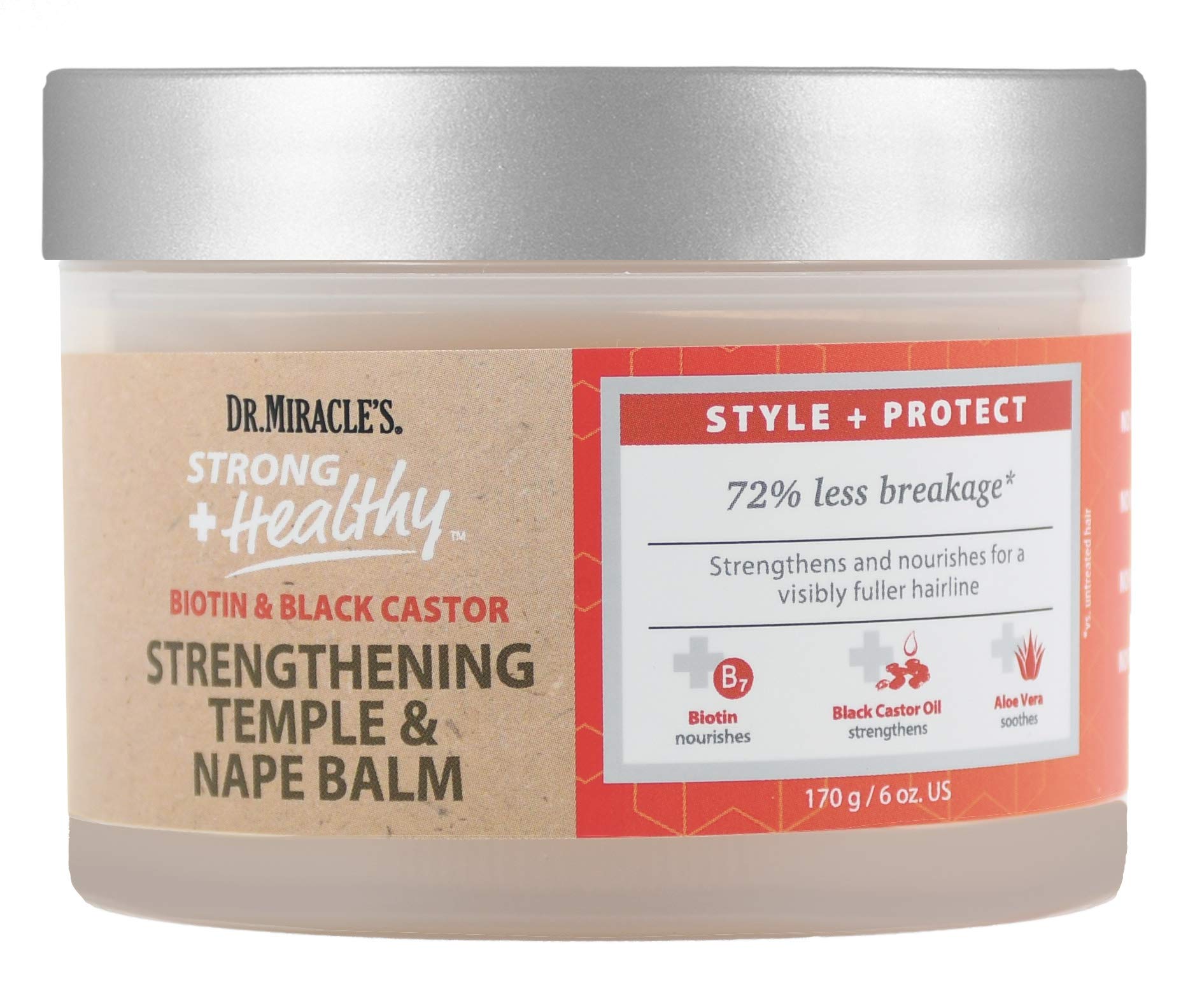 Dr. Miracle's Strong & Healthy Temple & Nape Balm. Contains Aloe Vera and Black Castor Oil for length retention and growth 6oz