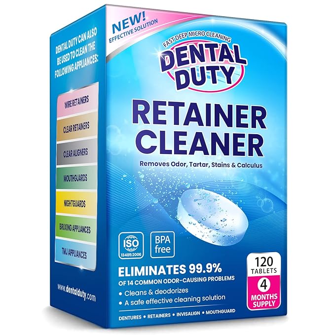 120 units Retainer Cleaner and Denture Cleaning Tablets - Mouthguard cleaner and Denture cleaner tablets Remove Plaque, Odors and Stains from Aligners, Night guard and Removable Dental Appliances