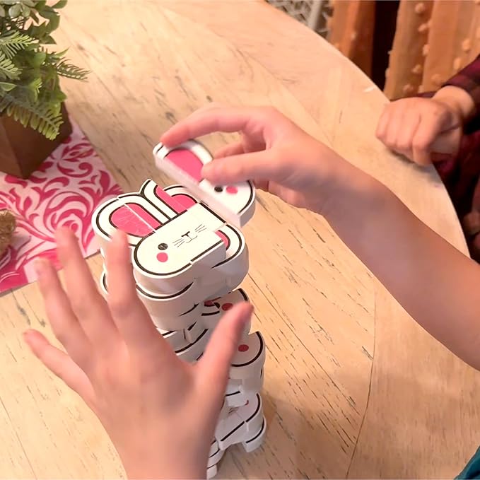 Easter Bunny Stack – Bunny-Themed Wooden Stacking Game for Kids & Adults, Fun Family Tower Game, Indoor & Outdoor Play, Ages 6+, Easter Basket Gift