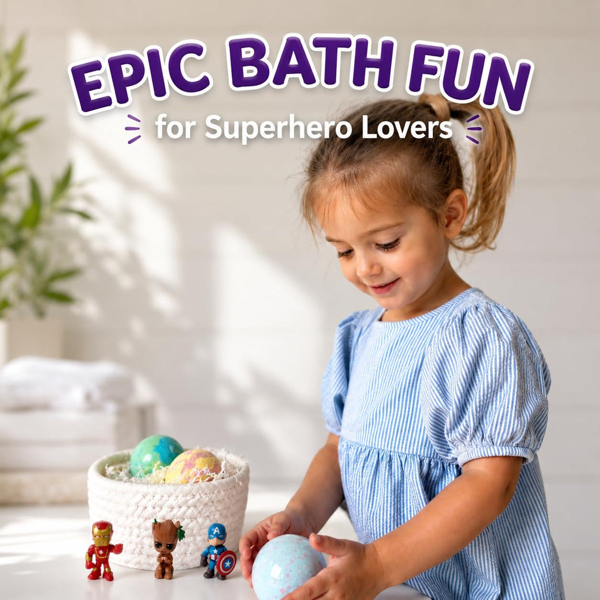 EvolutionUSA 6 Purple Epic Superhero Bath Bombs for Kids – Childrens Super Hero Bath Bombs Toy, Organic Bathbomb with Surprise, Superhero Bath Fizzers, Fun Bathbombs Birthday, Christmas, Easter