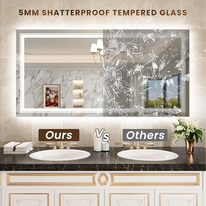 WTTY LED Bathroom Mirror 60"x30" with RGB Backlit and Front Light,Stepless Dimmable LED Mirror for Bathroom,Colored Lighted Bathroom Vanity Mirror,Anti-Fog,Memory Function,Shatter-Proof