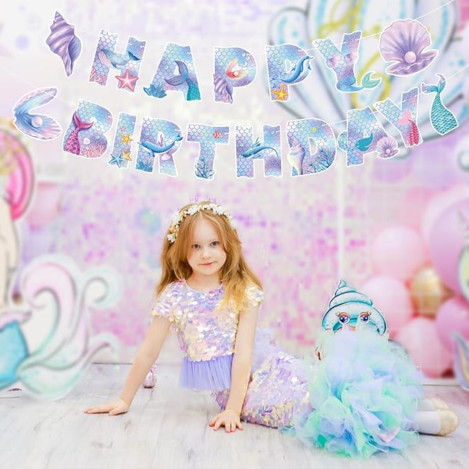 Mermaid Party Decorations Happy Birthday Banner Mermaid Party Banner Garland for Birthday Party Decorations Mermaid Party Supplies