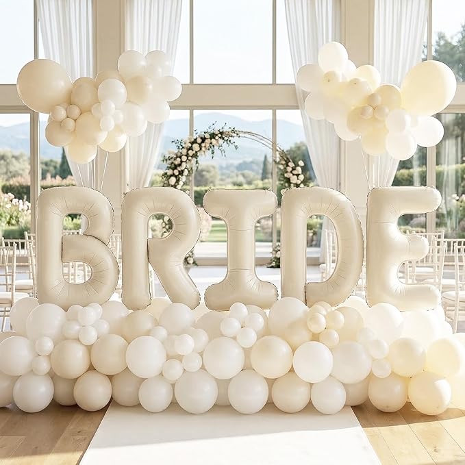 Biapian 40 Inch BRIDE Letter Balloons, Big Cream BRIDE Foil Balloons, 5 Pcs Giant Foil Large Aluminum Balloon Helium for Wedding Bridal Shower Anniversary Engagement Bachelorette Party Decoration