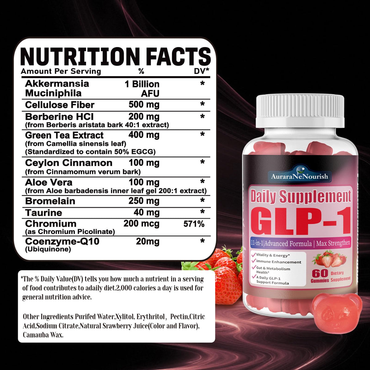 2 Pack GLP-1 Supplement for Women & Men, Sugar Free Gummies GLP 1 Probiotic Akkermansia Muciniphila w. Berberine Ceylon Cinnamon Fiber Support GLP1 Levels for Metabolism Digestive & Gut Health