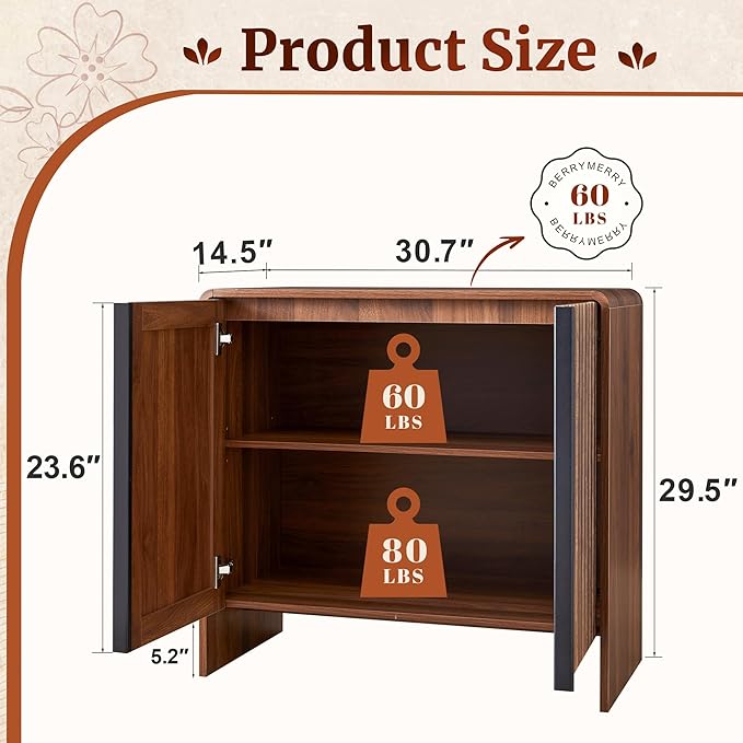 BERRYMERRY 2 Door Fluted Sideboard Buffet Cabinet with Storage, Modern Wood Cabinet with Adjustable Shelves for Living Room, Dining Room (Brown 6 Doors)