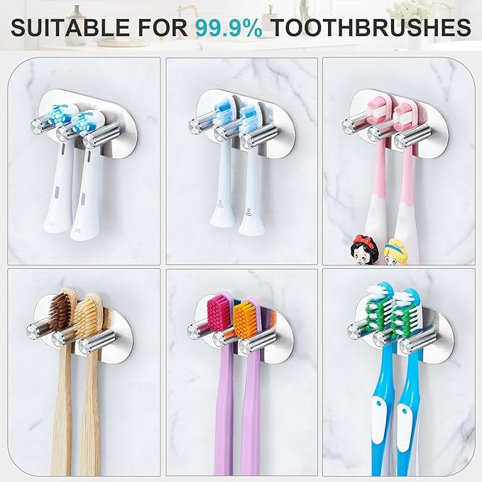 Electric Toothbrush Head Holder, Toothbrush Holders Wall Mounted, Adhesive Tooth Brush Head Holder Organiser, Electric Toothbrushs Holder, Shower Tooth Brushing Holder (Silver, Small)