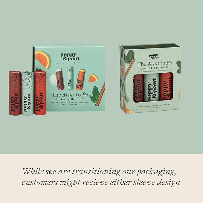 Jumbo Lip Balm Gift Set (3-Pack, Minty Flavors) | Poppy & Pout All Natural Lip Balms & Moisturizers | Hydrates with Beeswax, Vitamin E, Organic Coconut Oil | Cruelty-Free | Recyclable Cardboard Tube