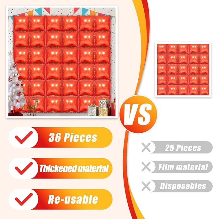 36 Piece XL Red Square Balloon Wall Screen Double Sided Square Balloon Screen Tunnel Arch Kit Mylar Square Balloons For Baby Shower Graduation Prom Birthday Party Decorations