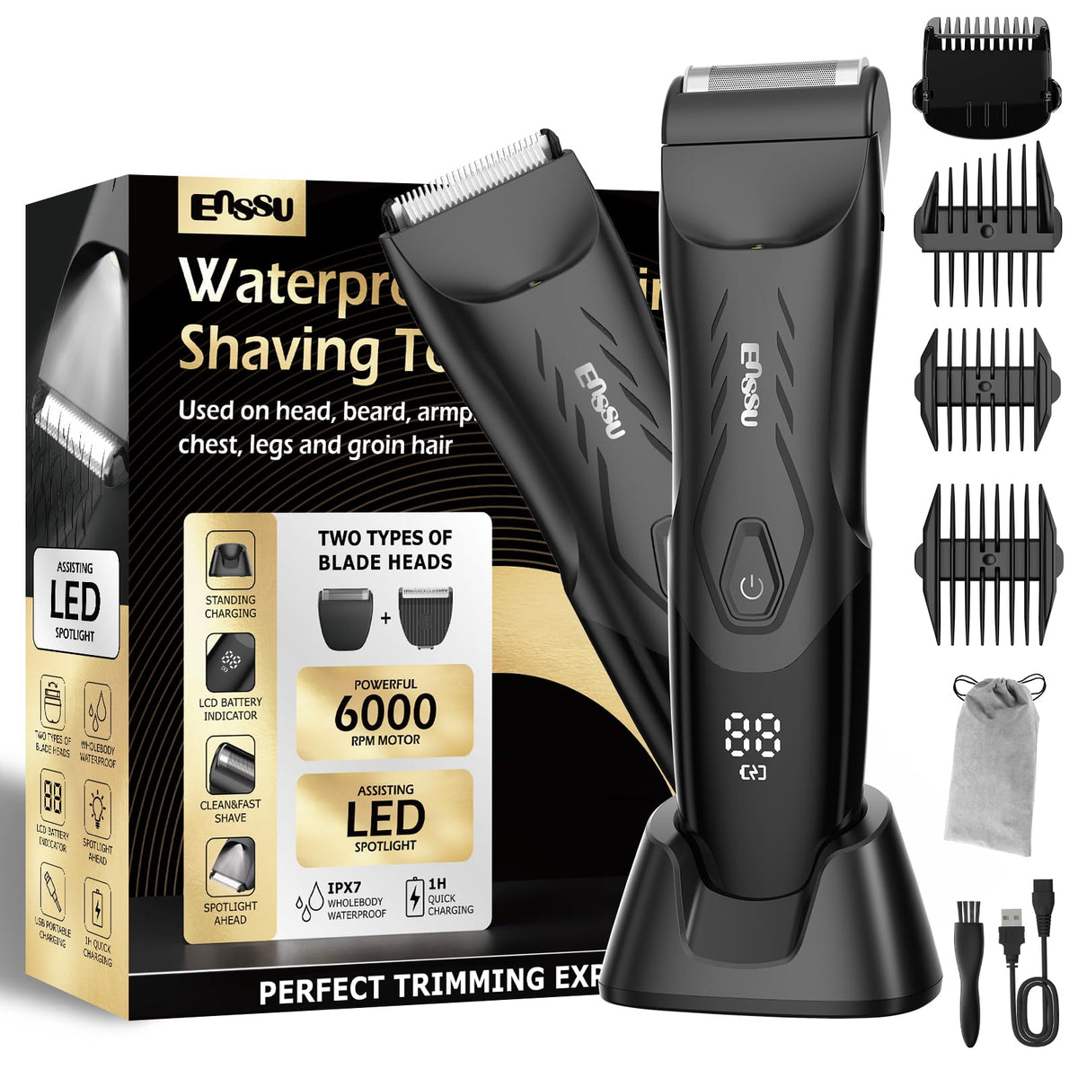 ENSSU 2-in 1 Body Hair Trimmers for Men, Pubic Groin Hair Trimmer for Men