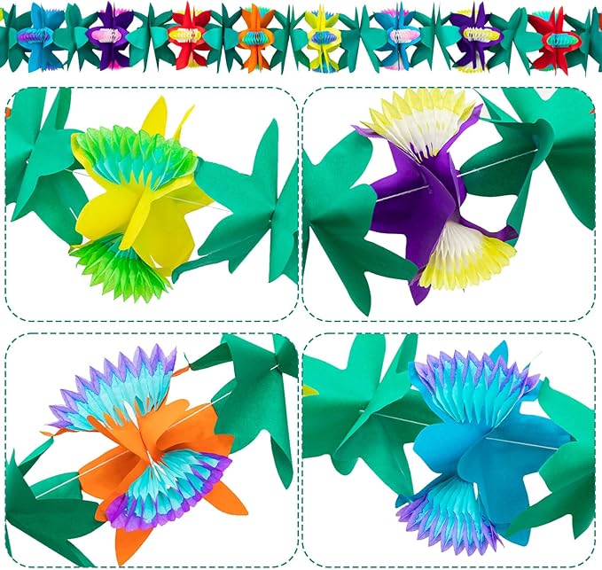 6Pcs Tropical Flower Garlands, Colorful Luau Flower Garlands, 59 Feet Length Paper Flowers Garland Decorations for Hawaiian Beach Party Birthday Baby Party Wedding