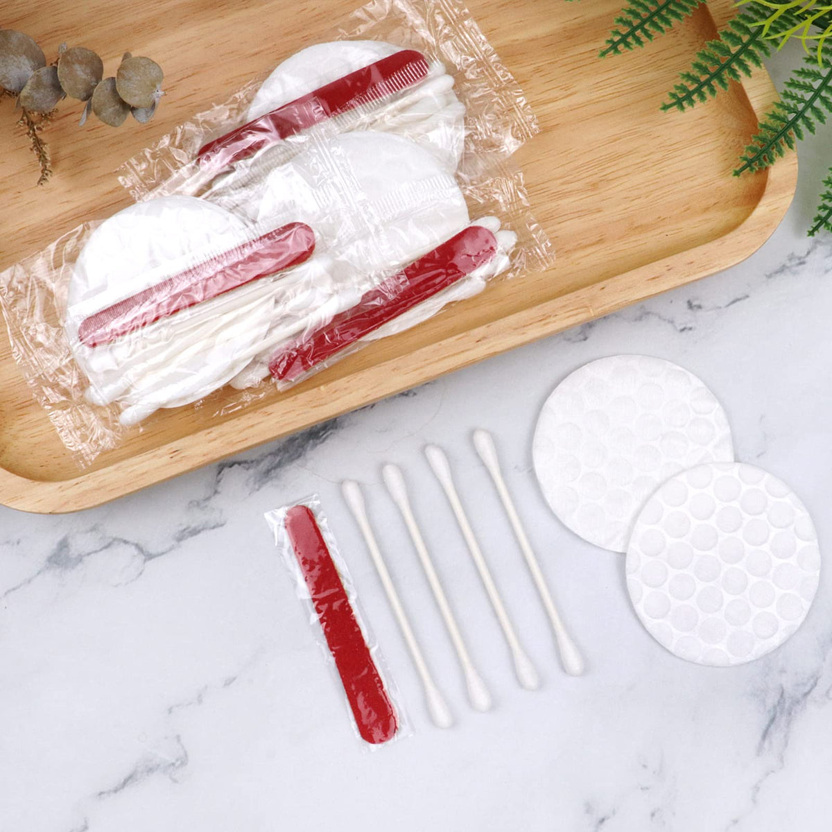 200 Pack Hotel Vanity Kit Individually Wrapped, Bulk Hotel Amenities Kit, Hotel Hospitality Set, Hygiene Products Include Cosmetic Cotton Pads, Cotton Swabs, Nail File (Paper Sticks)