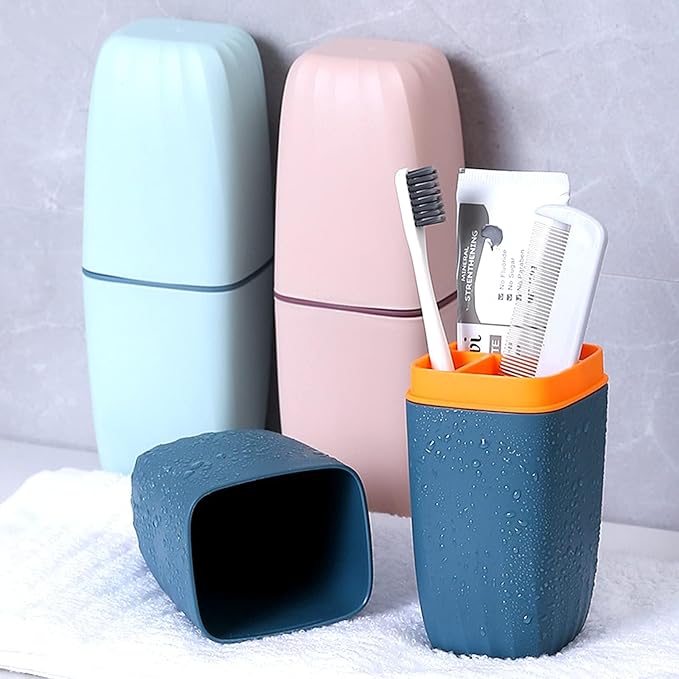 Toothbrush Cup Toothbrush Holder with Cover Travel Boothbrush Holder Portable Toothbrush Case and Carrier for Bathroom School Business Trip(Blue)