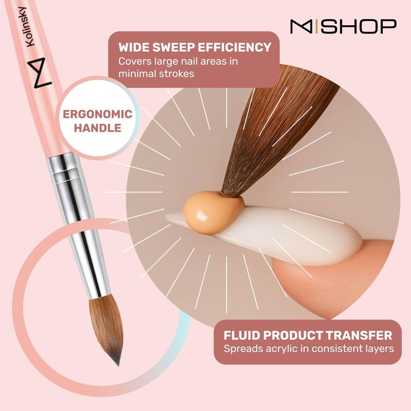 M – Majesti Pink 100% Kolinsky Acrylic Nail Brush | Professional Acrylic Sculpting & Application Brush | Handcrafted Premium Nail Art Tool for Nail Technicians (#10)