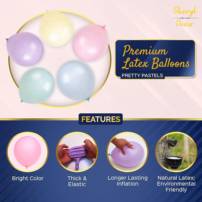 100 Pastel Balloons for Parties – 10 Inch Latex for Easter Party Decorations or Rainbow Supplies - Blue, Purple, Yellow, Green and Pink Balloons for Ice Cream, Donut, Sprinkle, Birthday