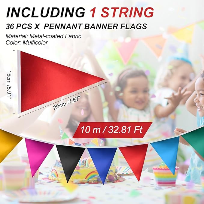 PATIKIL Pennant Banner Flags 33 Ft, 36 Pcs Colorful Triangle Banners Party Banner Bunting Garland String for Graduation Birthday Wedding Anniversary Outdoor Decoration, Multicolor
