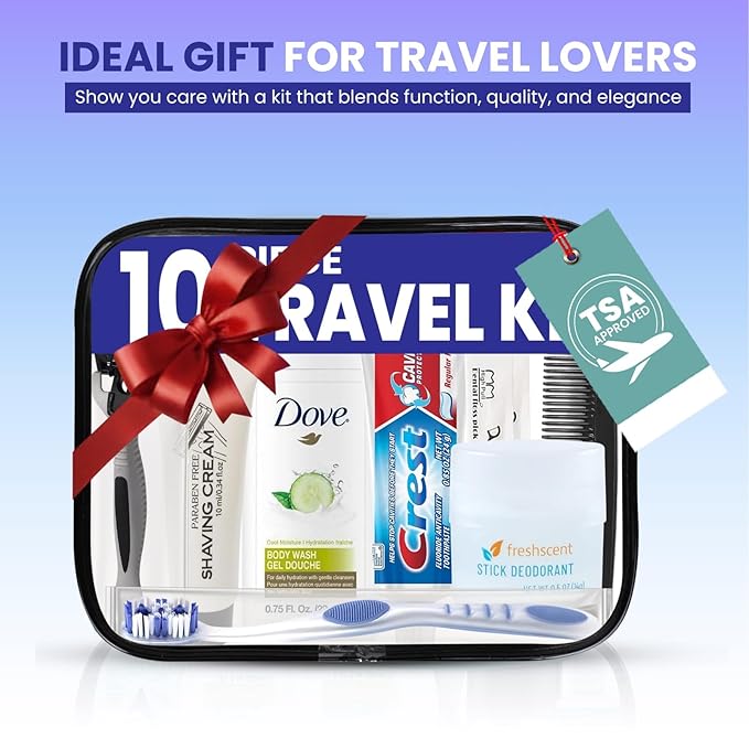 Trektote Bulk Hygiene Kit For Men And Women – (25 Pack) 10 Piece Set Of Travel Size Toiletries, TSA Compliant, Bulk Travel Essentials, Includes Shampoo And Conditioner, Body Wash, Toiletry Bag & More