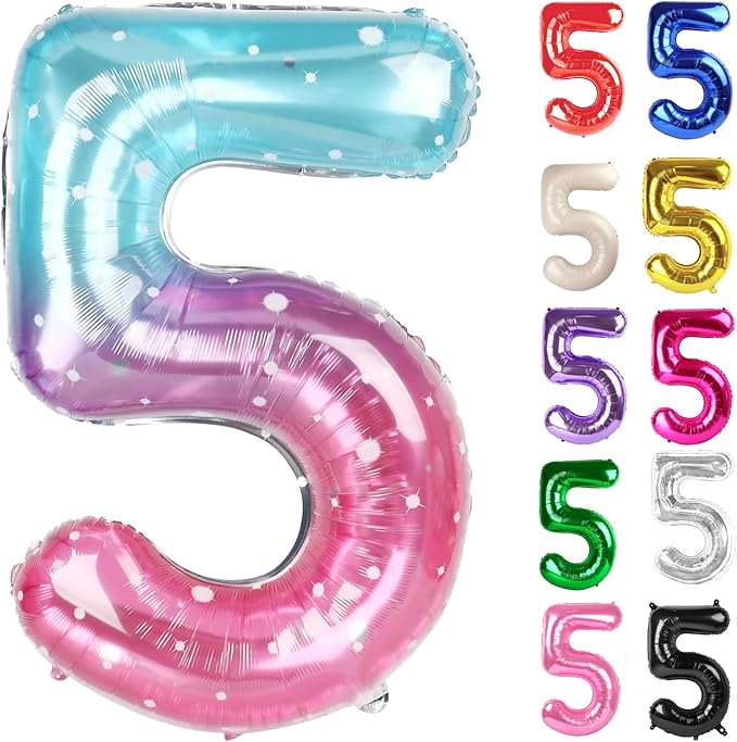 Starry Sky Number 5 Balloon 40 Inch, 5 Balloon Number, 5th Birthday Decorations, Starry Sky Party Supplies for Boys Girls