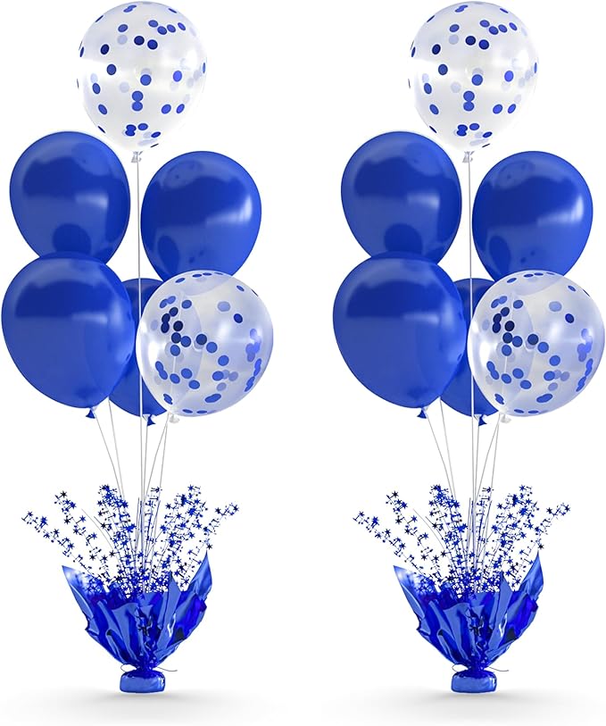 2 Set Royal Blue Table Balloons Foil Spray Centerpiece with Royal Blue and Confetti Balloons Stand Kit for Birthday Party Girls Baby Shower Wedding Bridal Shower Prom Graduation Table Decorations