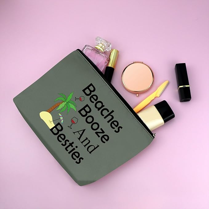 Mxrymvu Beach Gifts for Women Friends Makeup Bag Beach Lover Gifts Cosmetic Pouch Funny Vacation Themed Bag for Women Besties Birthday Christmas Graduation Present Travel Pouch（Gray）