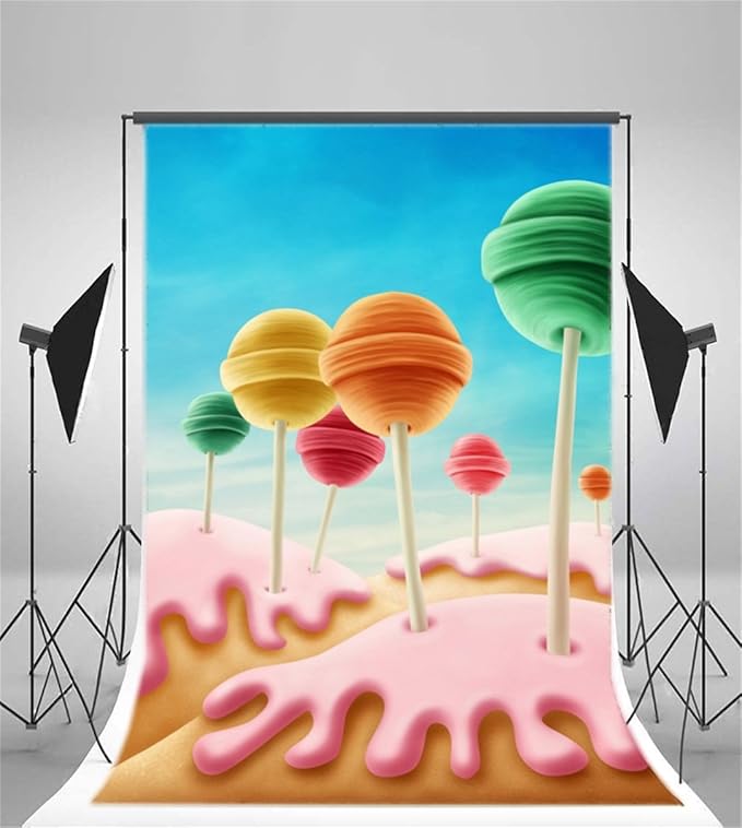 AOFOTO 4x6ft Colorful Lollipop Background Childhood Sweet Candyland Dreamy Fantasy Cartoon Photography Backdrop Photo Studio Props Kid Child Infant Girl Baby Portrait Vinyl Wallpaper