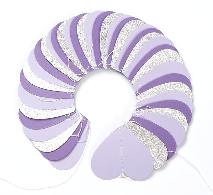 Purple Silver Birthday Party-Decorations Streamers - 52FT Graduation Hanging Heart Garland Banner,Valentines Baby Bridal Shower Engagement Wedding Anniversary Bachelorette Backdrop Decor Hugtmr
