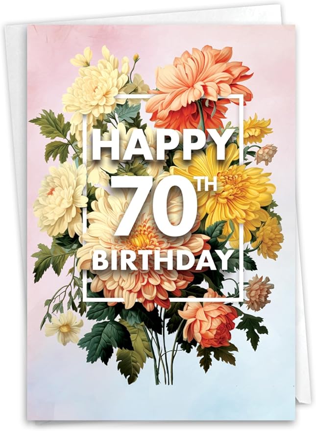 NobleWorks 70th Birthday Milestone Paper Card with 5 x 7 Inch Envelope (1 Card) Flowers For Milestones - 70 C10588MBG