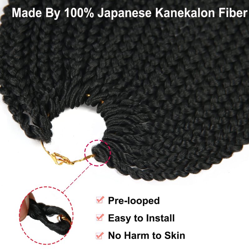 ROSESSEA 6Packs 26 Inch Crochet Braids Box Braids Crochet Hair For Women Black Crochet Braid Hair With Curly Ends Box Crochet Braiding Hair Extensions (26inch, 1B#)