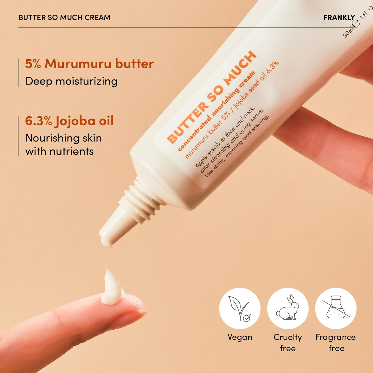 FRANKLY Butter So Much Cream Jumbo - Intense Moisturizing Face Moisturizer with 20% Vegan Butter & Plant Oils, 5% Murumuru Butter & 6.3% Jojoba for Dry & Sensitive Skin - 2.7 fl. Oz.