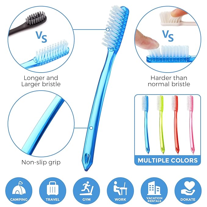 Zopeal Extra Hard and Firm Toothbrush for Adults Bulk Huge Large Long Head Bristle Full Head Manual Toothbrush for Whitening Cleaning(12 Pieces)