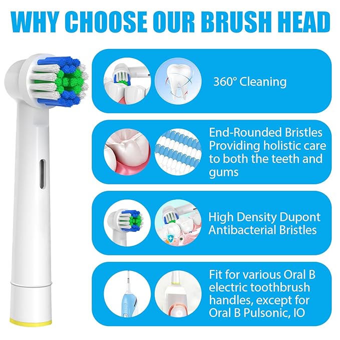 Replacement Toothbrush Heads Compatible with Oral-B Braun, 20 Pcs Professional Electric Toothbrush Brush Heads for Oral B Replacement Head Refill Pro 500/1000/1500/3000/3757/5000/7000/7500/8000