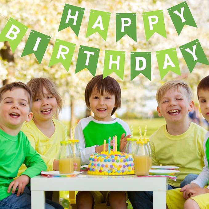 Green Happy Birthday Banner Sign Green Bunting Banner Garland for Kids Girls Baby 1st Tea Party Decorations Bunting Flag Party Supplies