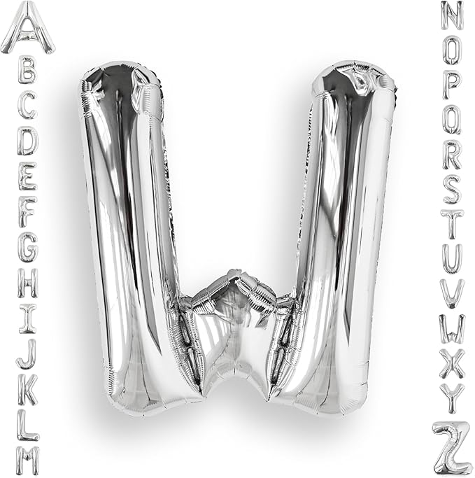 AULE 40 Inch Big Letter Balloon Silver W Large Foil Helium Alphabet Balloons A-Z for Birthday Anniversary Graduation New Year Party Decoration Supplies