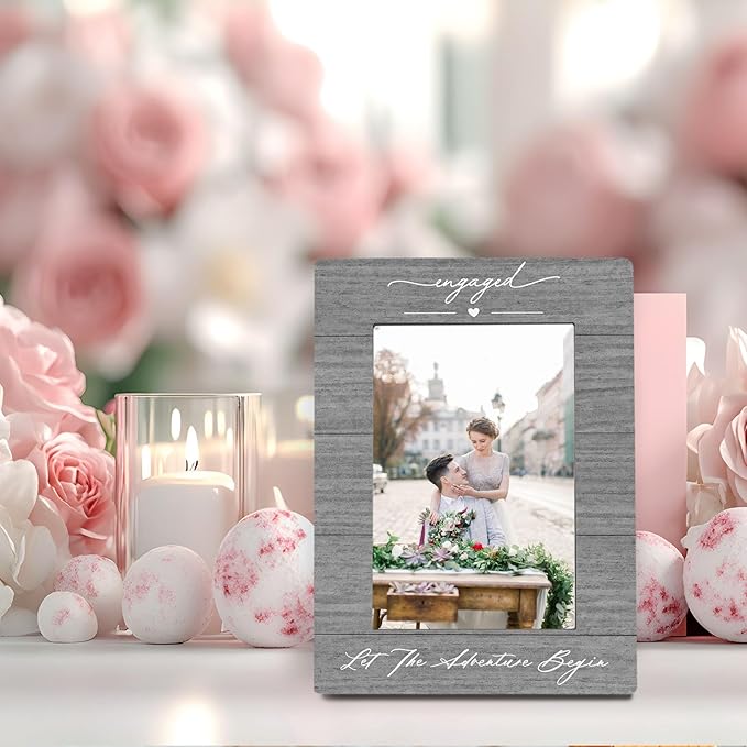 Wedding 4x6 Picture Frame, Engagement Gifts for Couples Photo Frame, Best Newly Engaged Gifts for Bride Groom Women Men, Wedding Engaged Picture Photo Frames for Desk Decor